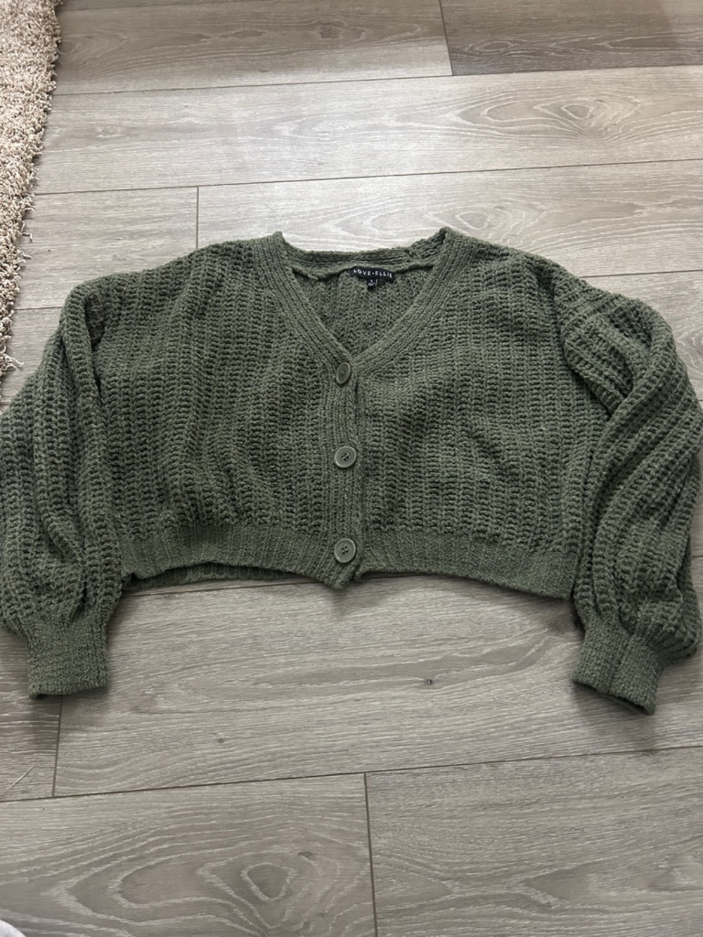 Cropped Olive Green V-Neck Button Cardigan Sweater